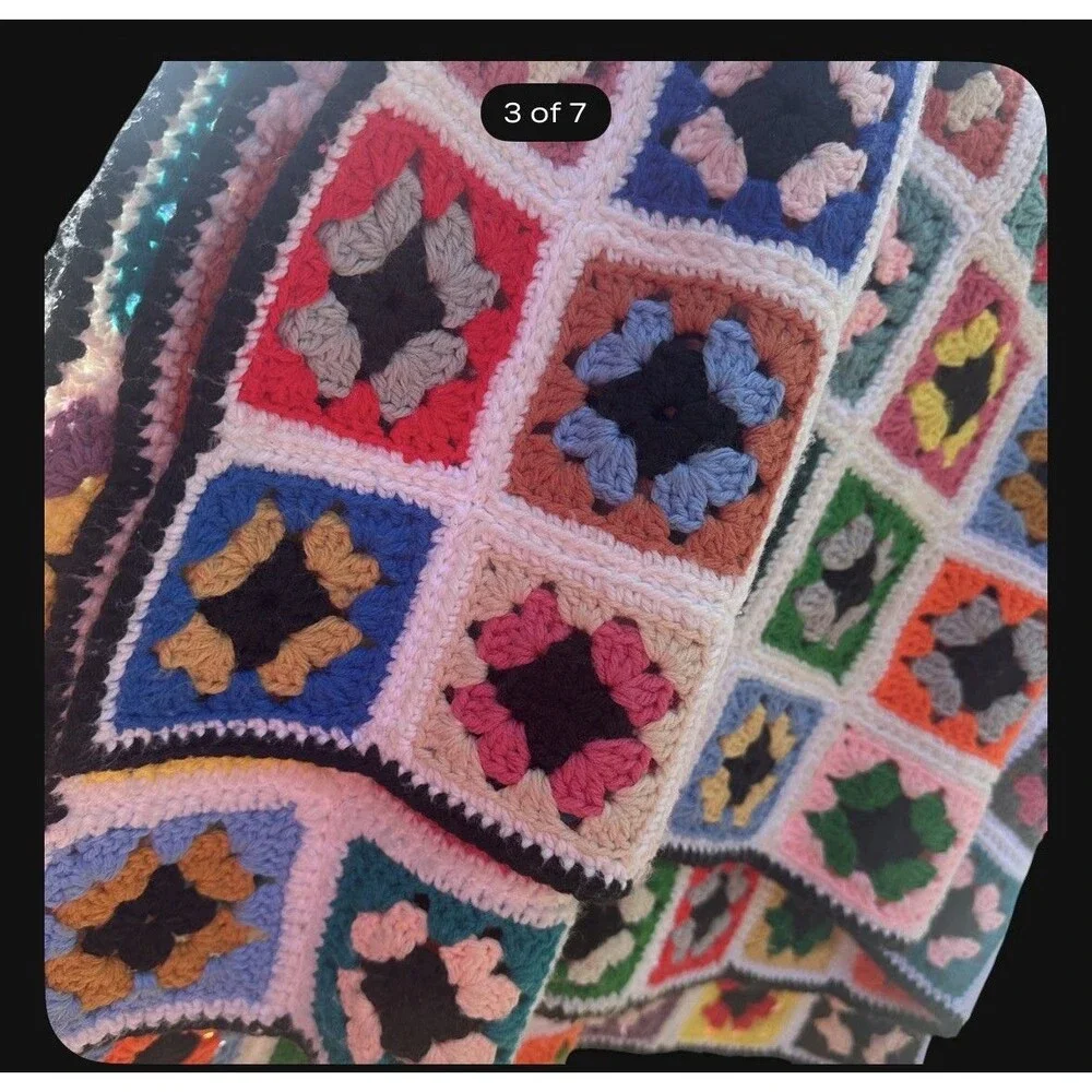 Handmade Crochet Granny Square Afghan Blanket Multicolor 45x60 Boho Throw